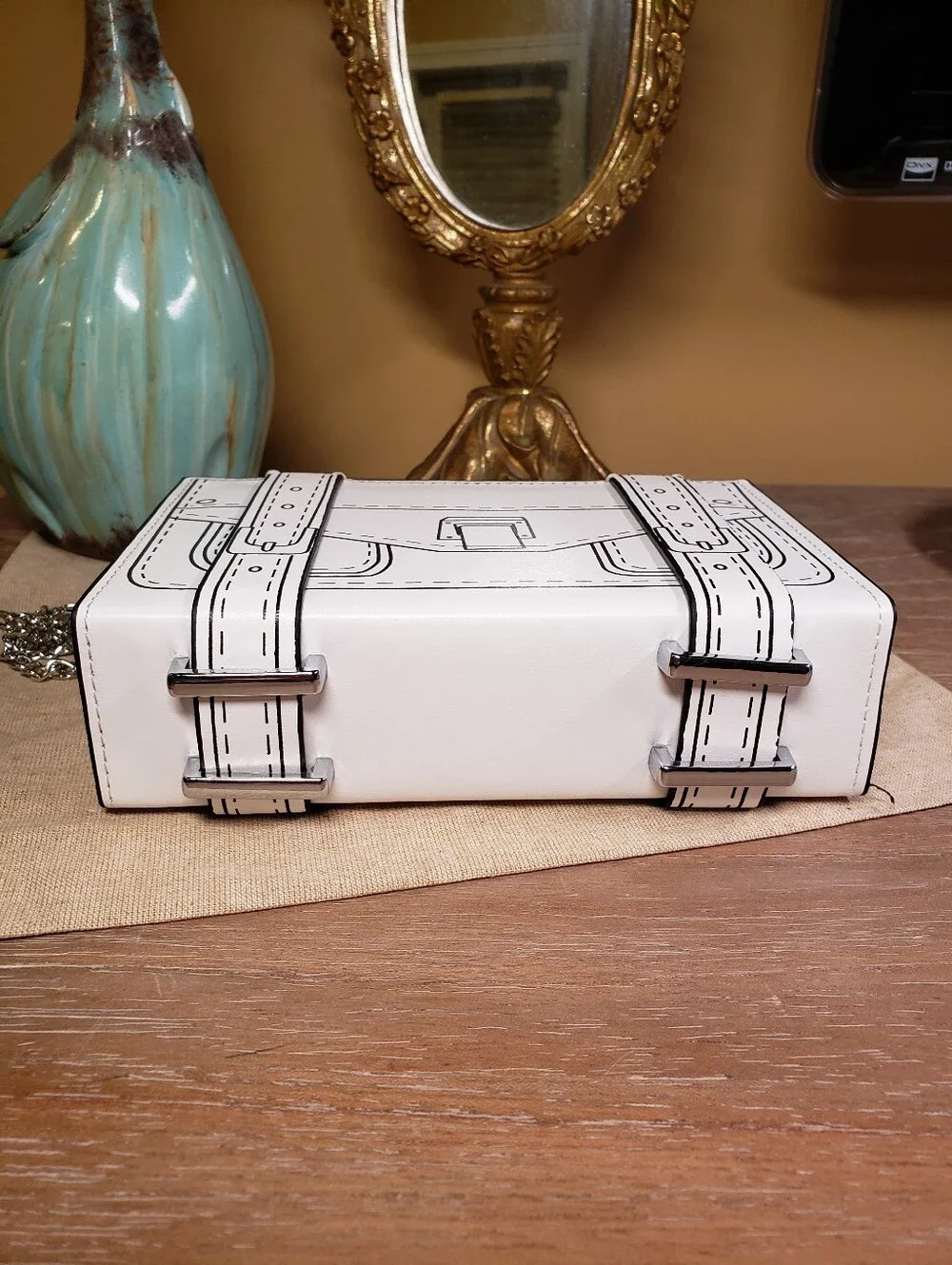 White Cartoon-Style Clutch / Crossbody Bag w/ Chain Strap & Matching Watch NWT!